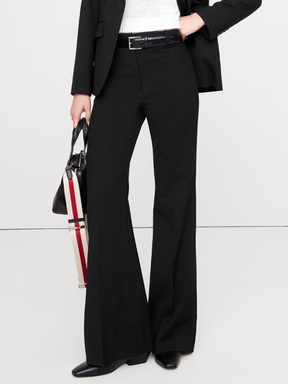 NWT Banana Republic Black Hi-Rise Flare Lightweight Italian Wool Pant 4L